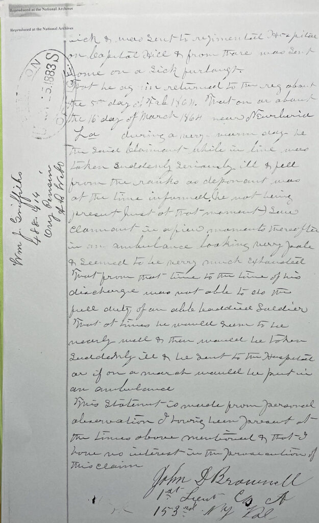 John Brownell Affidavit 1883