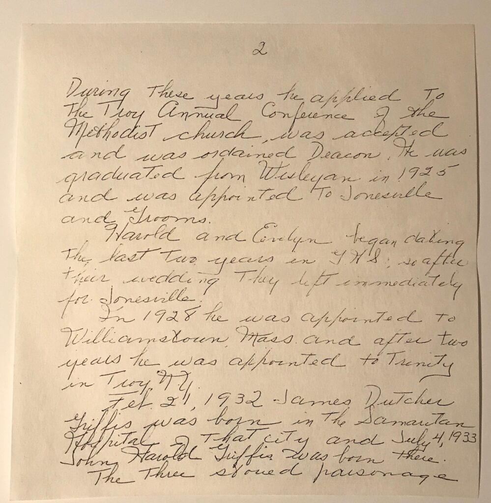 Handwritten letter by Evelyn Griffis on ancestry information for Dutcher Family