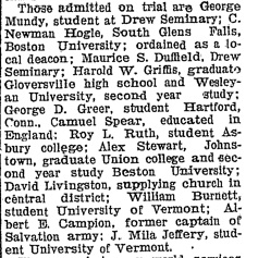 Harold Griffis admitted as trial pastor excerpt The Glens Falls times April 07, 1923, Page 1